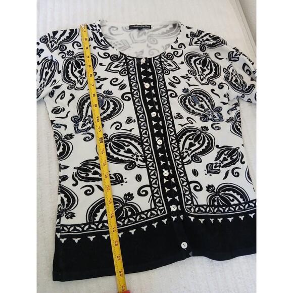 Pierri NY Size Medium  Floral Cream Black Sequin Cardigan Sweater Women Top - Picture 8 of 15